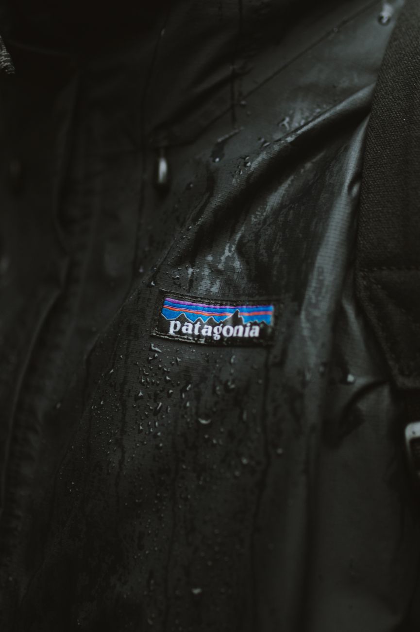 logo on a black wet jacket